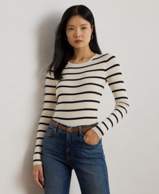 Women's Striped Rib-Knit Crewneck Sweater