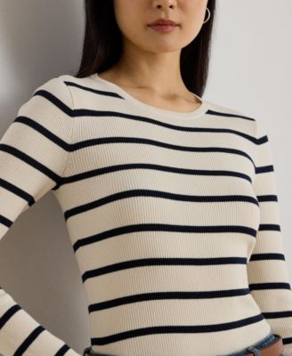 Women's Striped Rib-Knit Crewneck Sweater