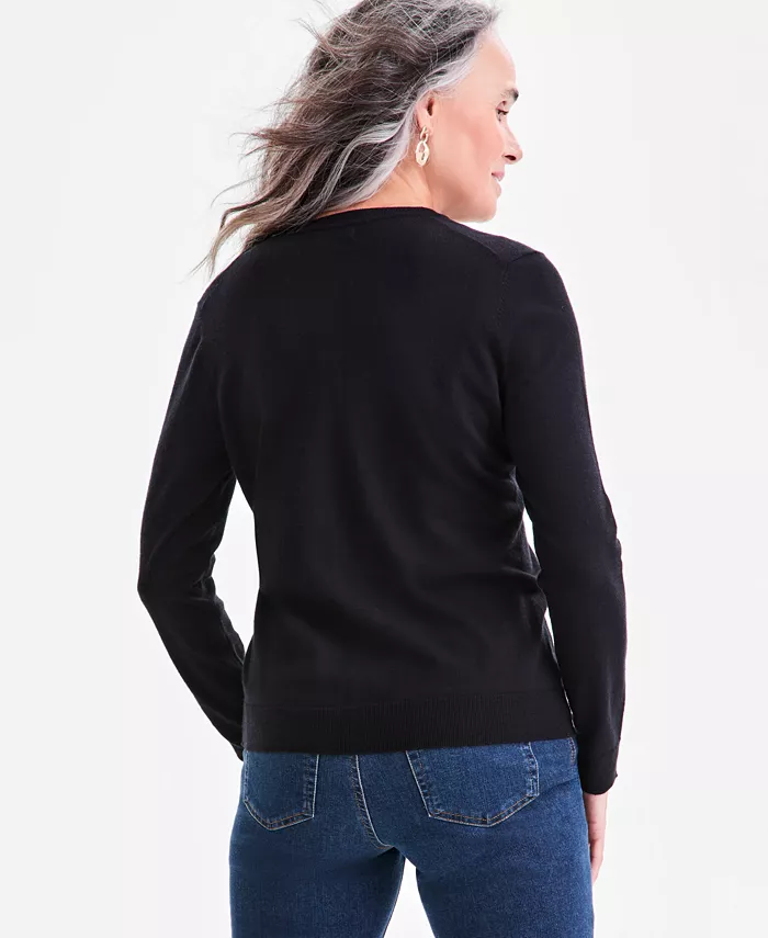 Women's Crewneck Button-Down Cardigan Sweater - thumbnail 5