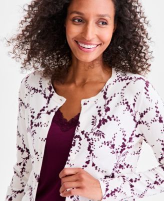 Women's Printed Crewneck Button-Front Cardigan, Macy's Exclusive
