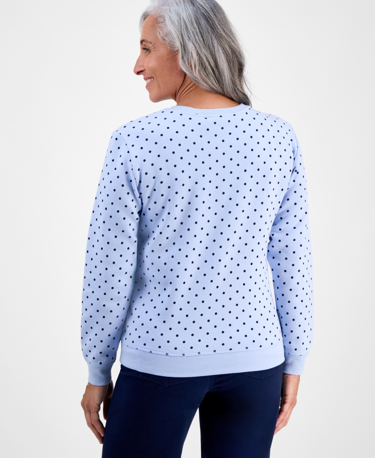 Style & Co Petite Polka Dot Crewneck Sweatshirt, Macy's Exclusive In Blue