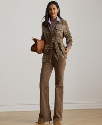 Women's Plaid Belted Double-Knit Blazer