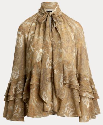 Women's Paisley Ruffle-Trim Tie-Neck Blouse