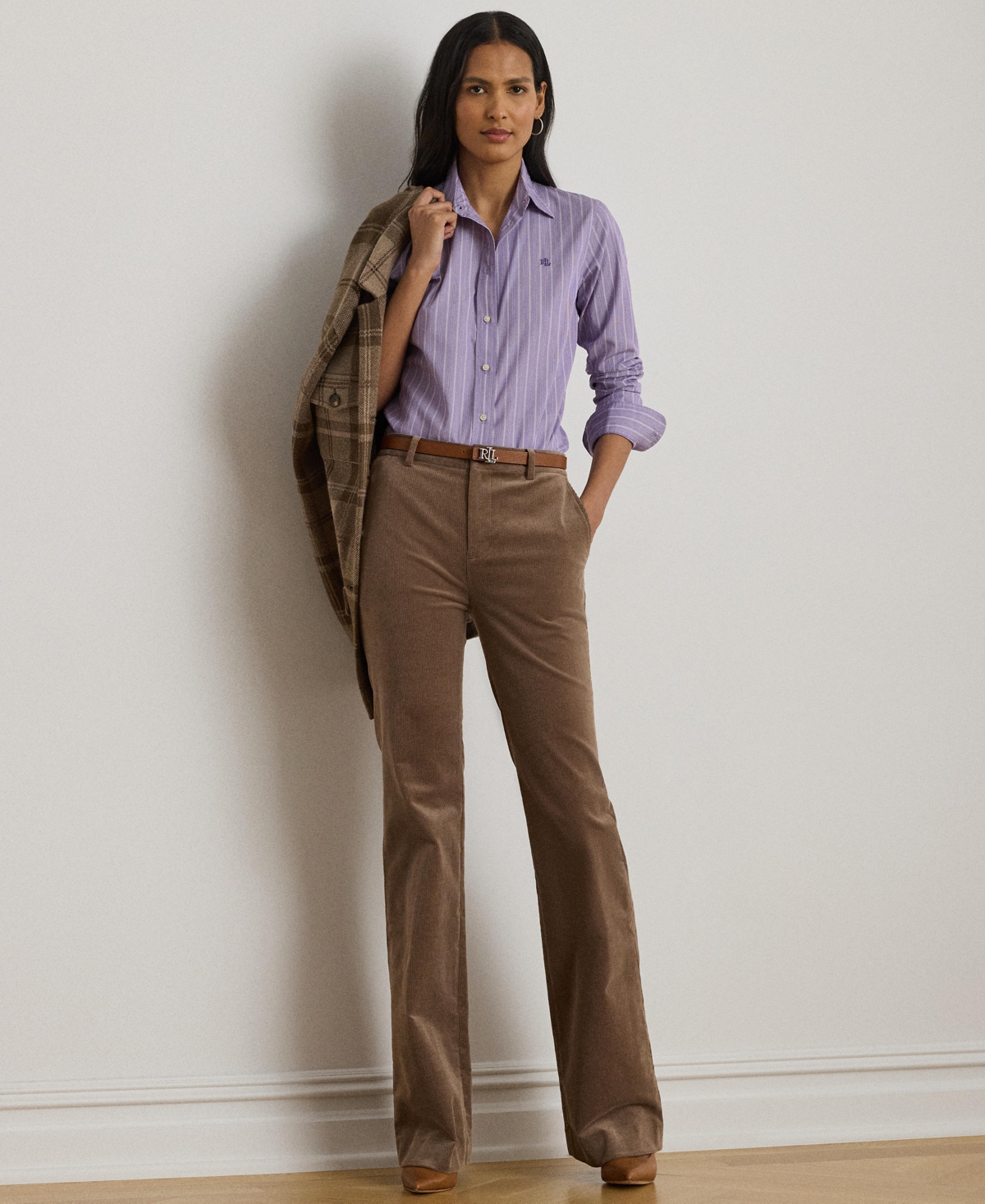Ralph Lauren Lauren  Relaxed Fit Plaid Cotton Button-up Shirt In Purple