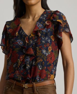 Women's Floral Ruffle-Trim Georgette Blouse