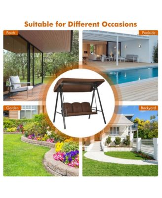 Outdoor 3-Seat Porch Swing with Adjust Canopy and Cushions