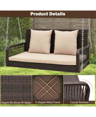 2-Person Outdoor Wicker Porch Swing with Seat and Back Cushions