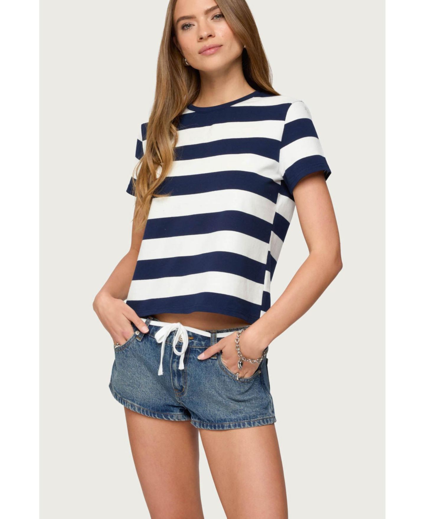 Женская футболка Edikted Valetta Oversized Striped T, цвет: Тёмно-синий белый — фото 4