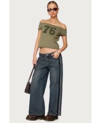 Womens Contrast Panel Low Rise Jeans