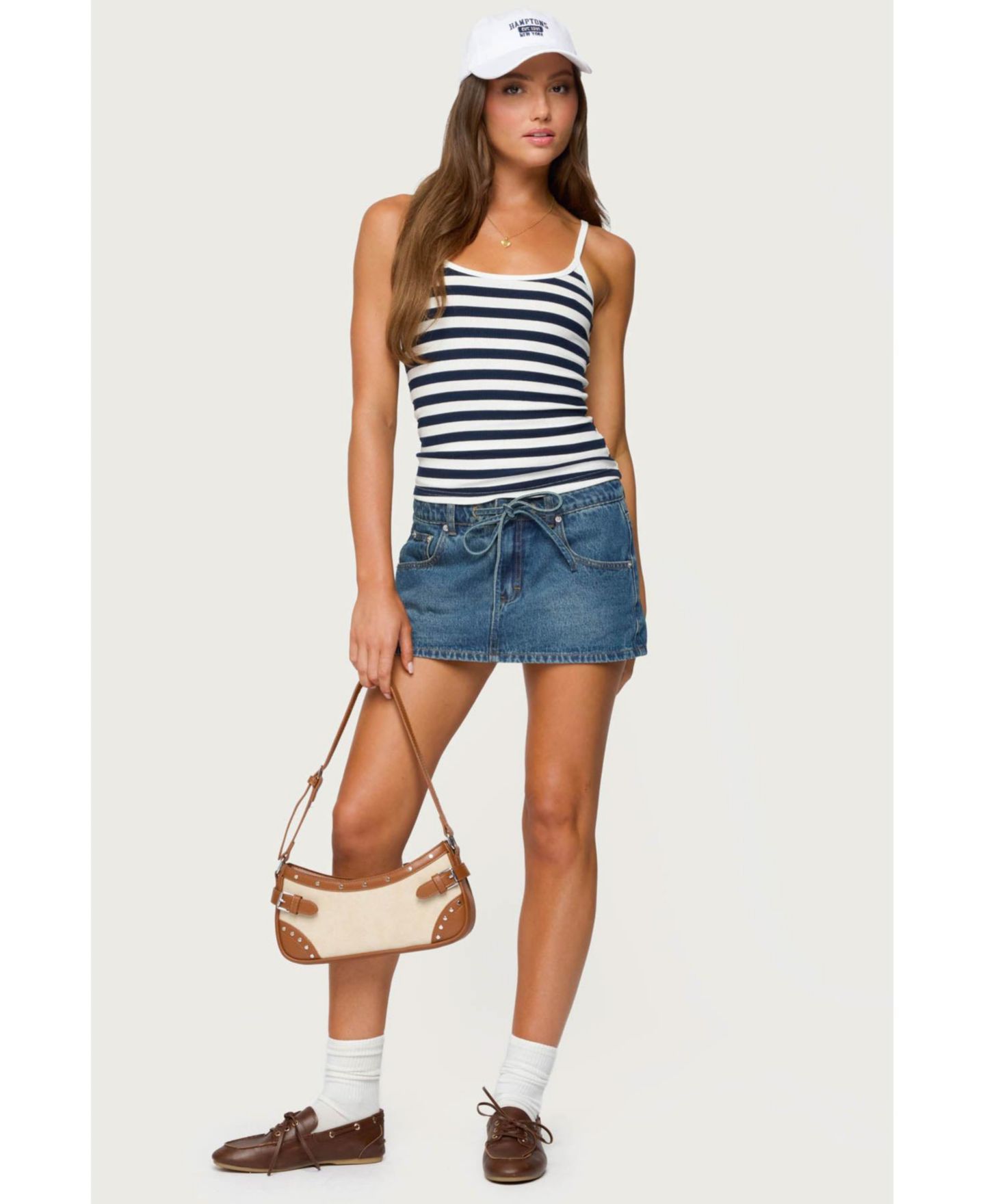 Женский топ Edikted Bailee Striped Ribbed, цвет: Тёмно-синий белый — фото 4