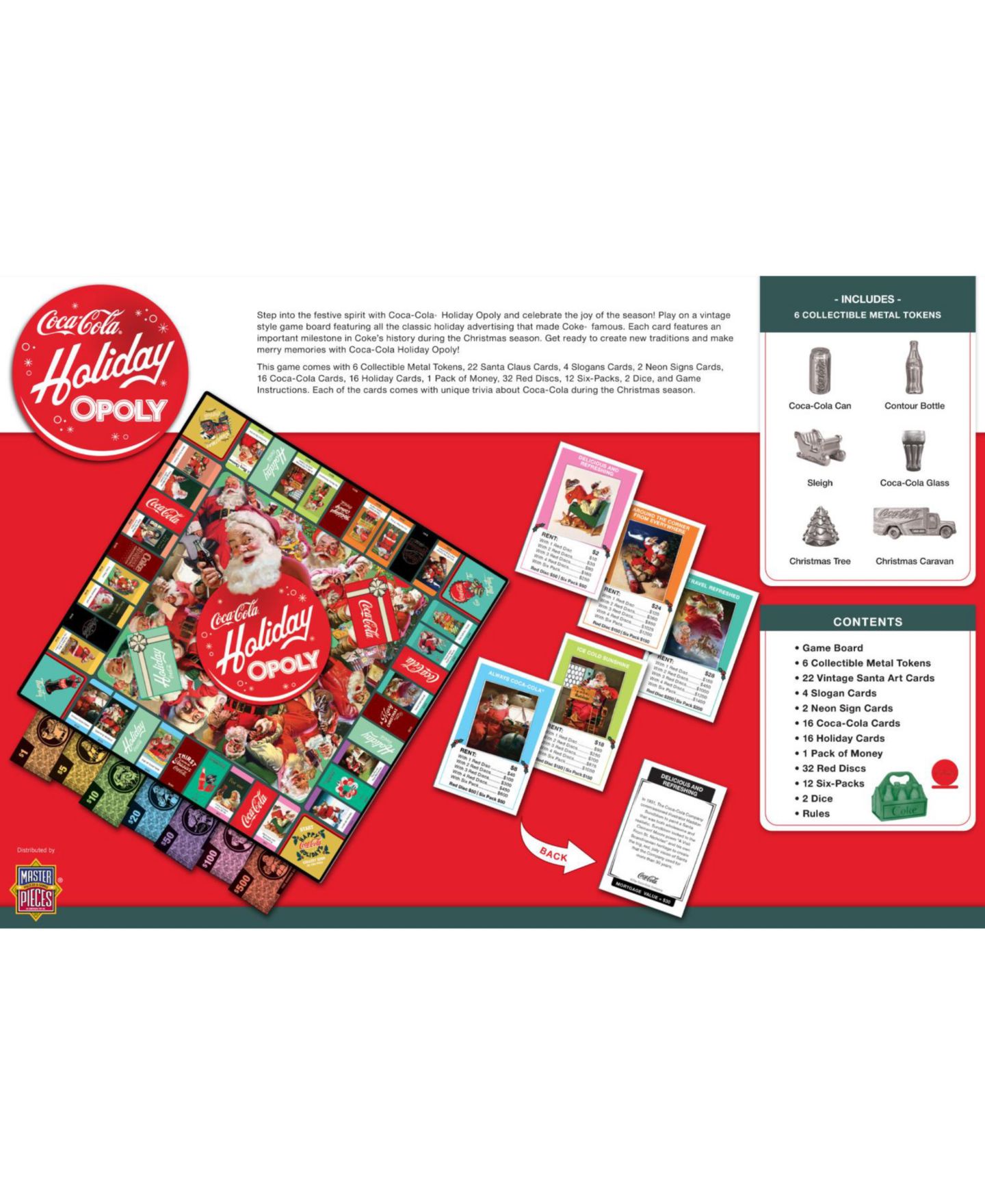 Детская настольная игра MasterPieces Puzzles Coca-Cola Holiday Opoly Board Game, от 8 лет — фото 2