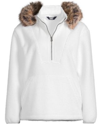 Women's Hooded Half Zip Faux Fur High Pile Fleece Pullover