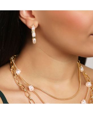 Faux Pearl Accent Hoop Earrings