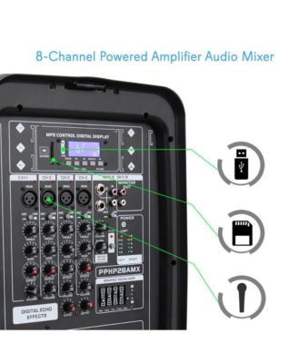 PA Speaker DJ Mixer Bundle - 300 W Portable Wireless Bluetooth Sound System w/ USB SD XLR 1/4" RCA Inputs