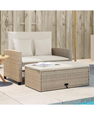 Patio Sofa with Cushions 2-Seater Beige Poly Rattan