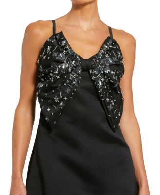 Women's Sleeveless Satin A-Line Beaded Bow Mini Dress