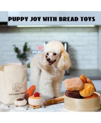 10 PCS Bread Dog Toy Set with a Grocery Bag,Christmas gift, Crinkle Squeaky Plush Puppy Toys