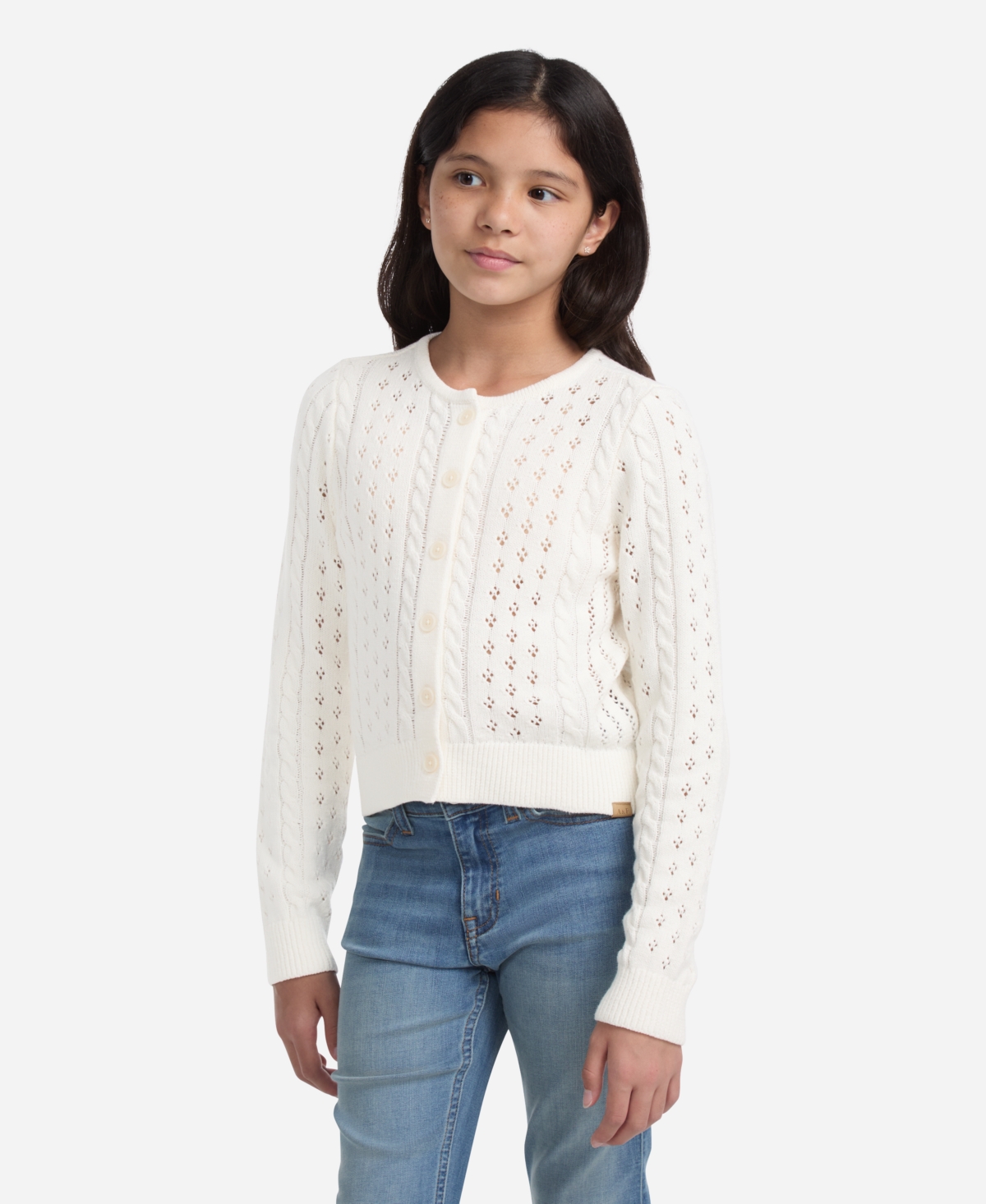 Abercrombie Girls Cropped Cable Cardigan Sweater In Neutral