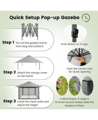 Outdoor Patio 13' x13' Pop Up Canopy Tent UV50+ Adjust Sun Protection w/ Mesh Sidewall