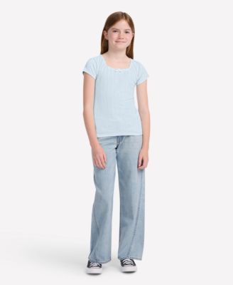 Girls Pointelle Knit Square Neck T-Shirt