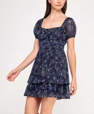 Juniors' Chiffon Printed Short Fit & Flare Dress