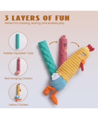 2 in 1 Chicken Lives Twice Dog Toy, Cute Stuffed Toys with Large Durable Rubber Squeaky Core
