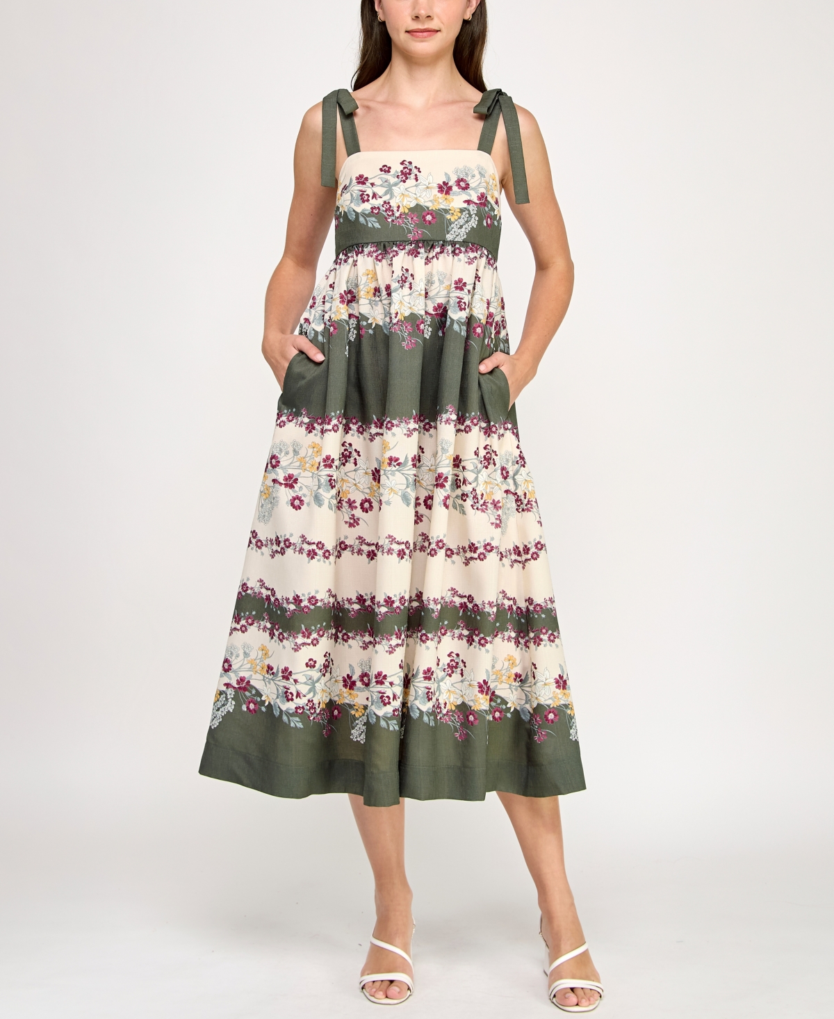 Juniors' Printed Woven Sleeveless Fit & Flare Dress - White multi