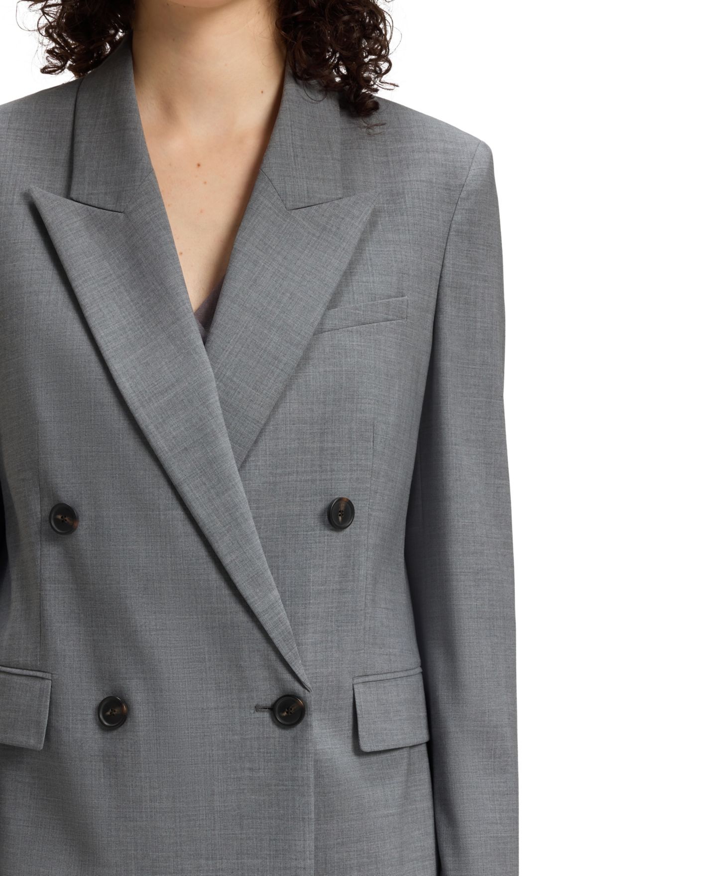 Женский пиджак Hugo Boss BOSS by Mélange Virgin Wool Double-Breasted Blazer, цвет: Тёмный серый — фото 11
