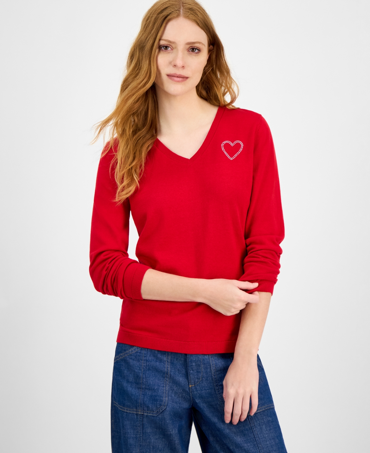 Nautica Jeans Women's Cotton Embellished-Heart Sweater