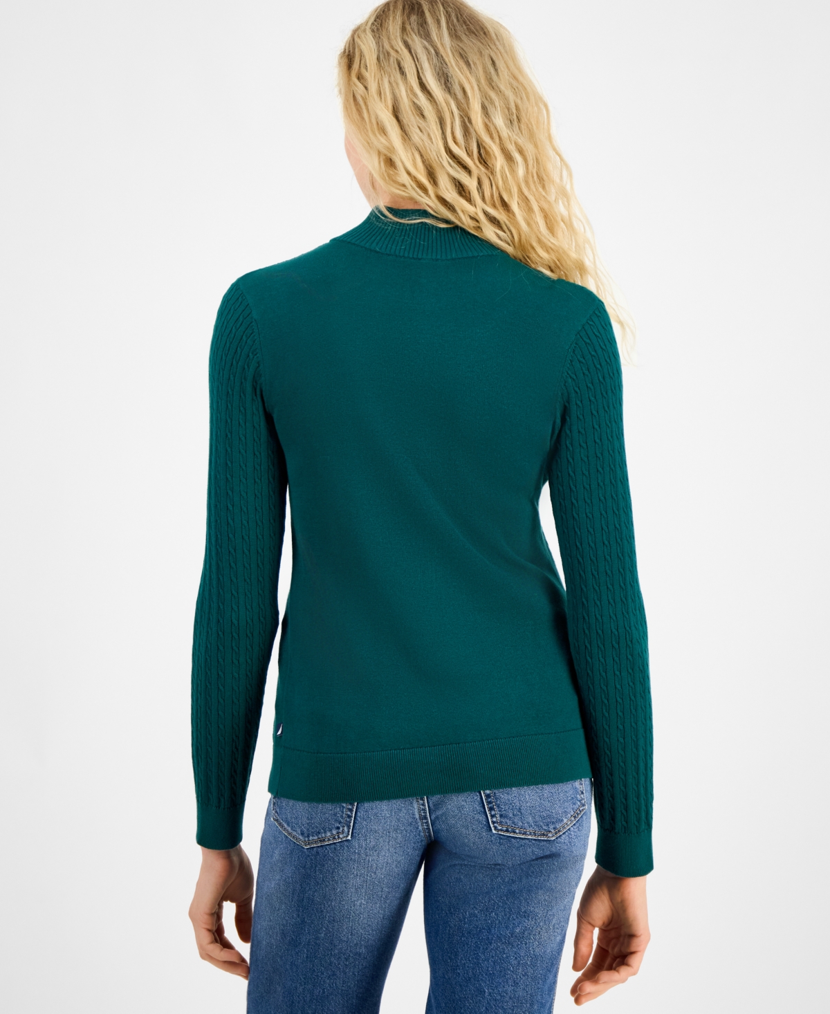 Nautica Jeans Women's Cotton Mock-neck Sweater, Online Only In Green