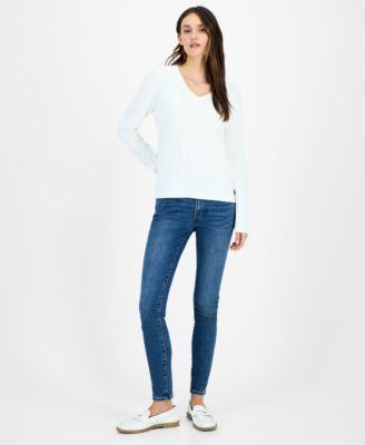 Women's Cotton V-Neck Textured Sweater