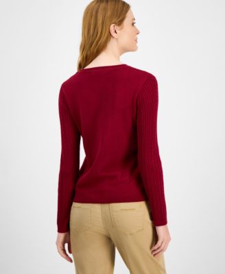 Women's V-neck Cable Knit Sweater, Online Only