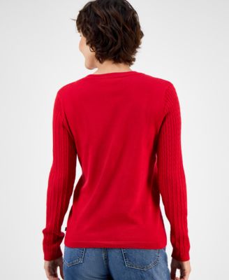 Women's V-neck Cable Knit Sweater, Online Only