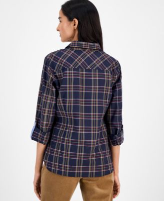 Women's Providence Plaid Cotton Roll-Tab-Sleeve Shirt