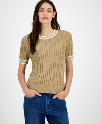 Tommy Hilfiger - Women's Cotton Short-Sleeve Cable Knit Sweater
