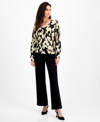 Petite Printed Double-V-Neck Long-Sleeve Sweater, Macy's Exclusive
