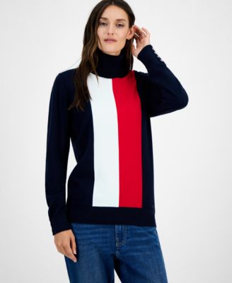 Tommy Hilfiger - Women's Cotton Vertical Stripe Turtleneck Sweater