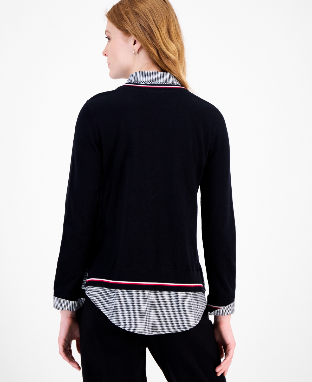 Tommy Hilfiger Women's Cotton Twofer V-neck Long-sleeve Sweater In Multi