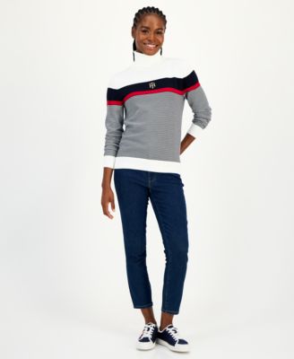 Women's Cotton Striped Turtleneck Sweater