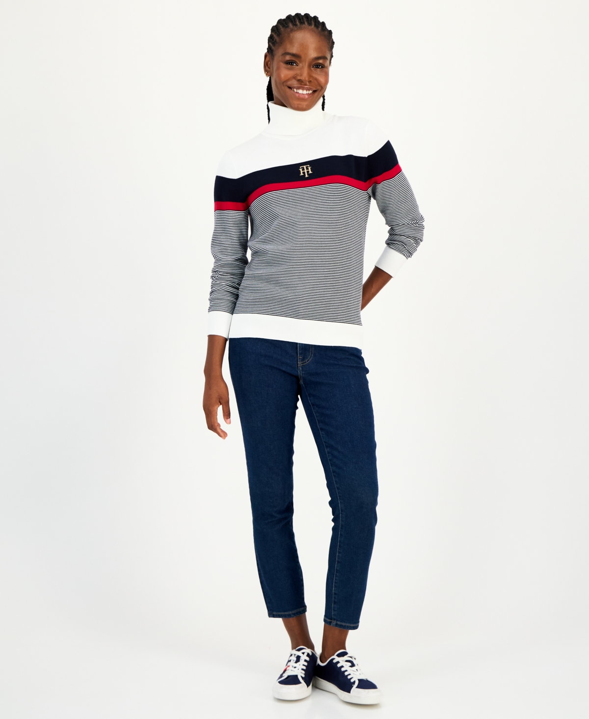 Tommy Hilfiger Women's Cotton Striped Turtleneck Sweater In Multi