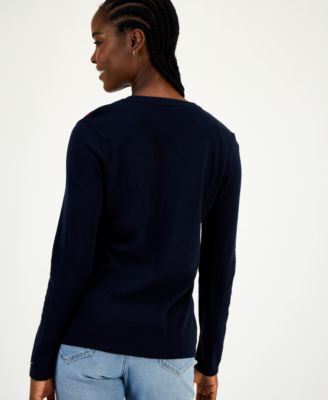 Women's Cotton Heart V-Neck Sweater