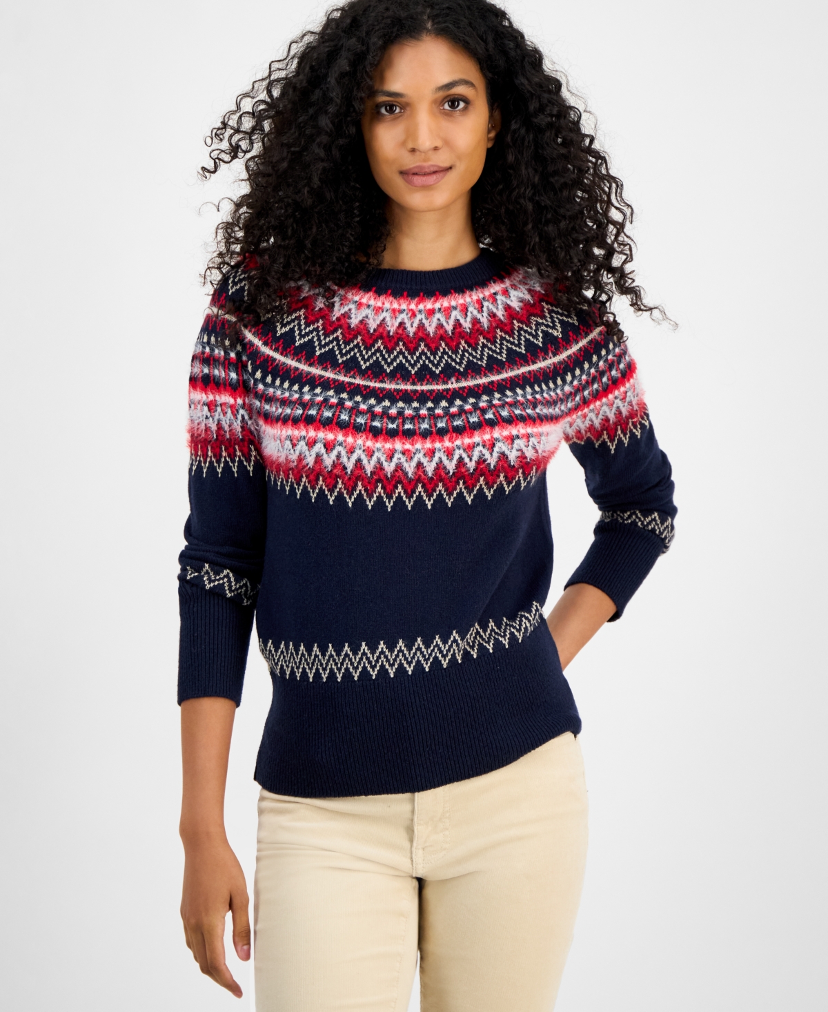 Tommy Hilfiger Women's Round-neck Long-sleeve Fair Isle Sweater In Multi