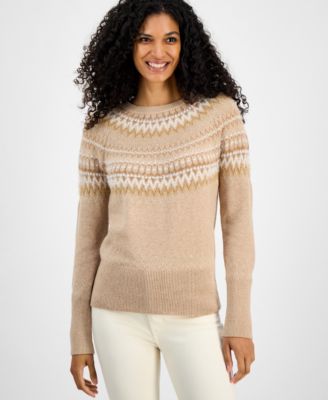 Women's Round-Neck Long-Sleeve Fair Isle Sweater 