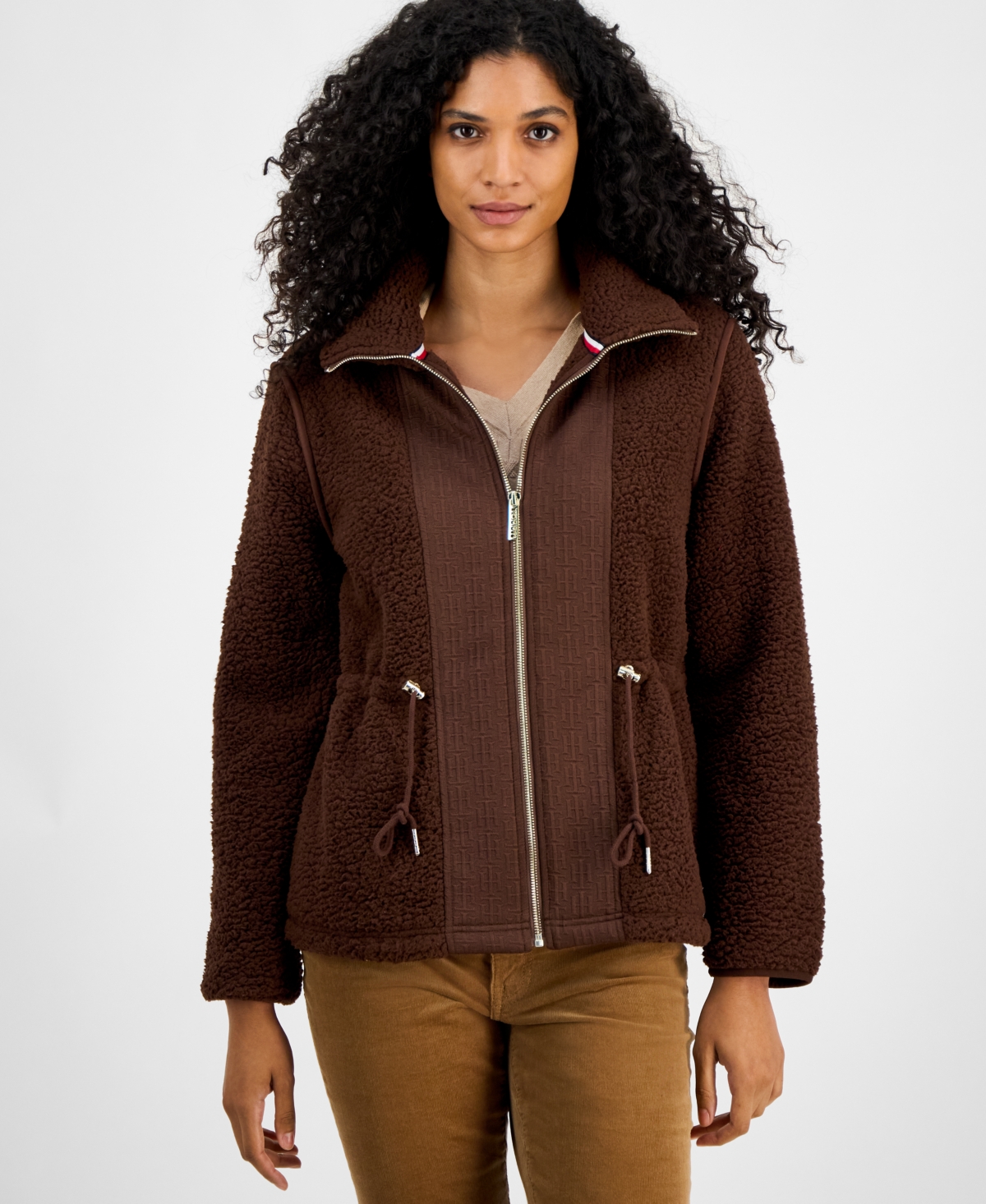 Tommy Hilfiger Women's Sherpa Zip-front Long-sleeve Jacket In Brown