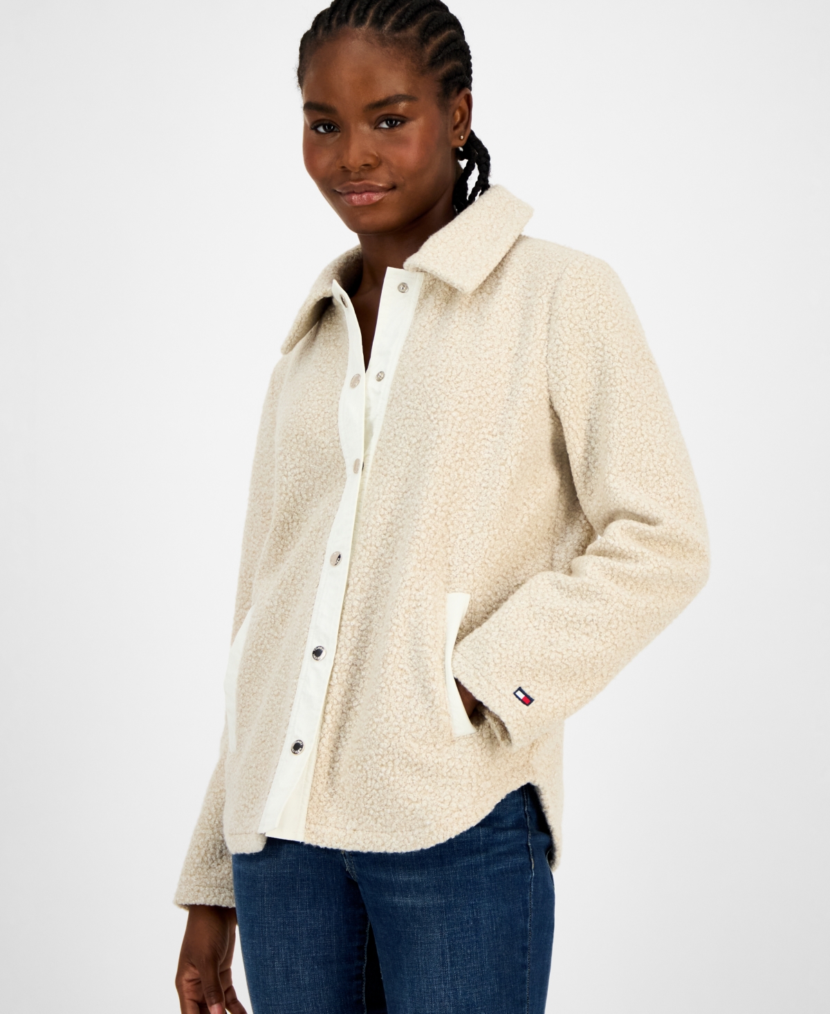 Tommy Hilfiger Women's Faux-sherpa Snap-front Jacket In Brown