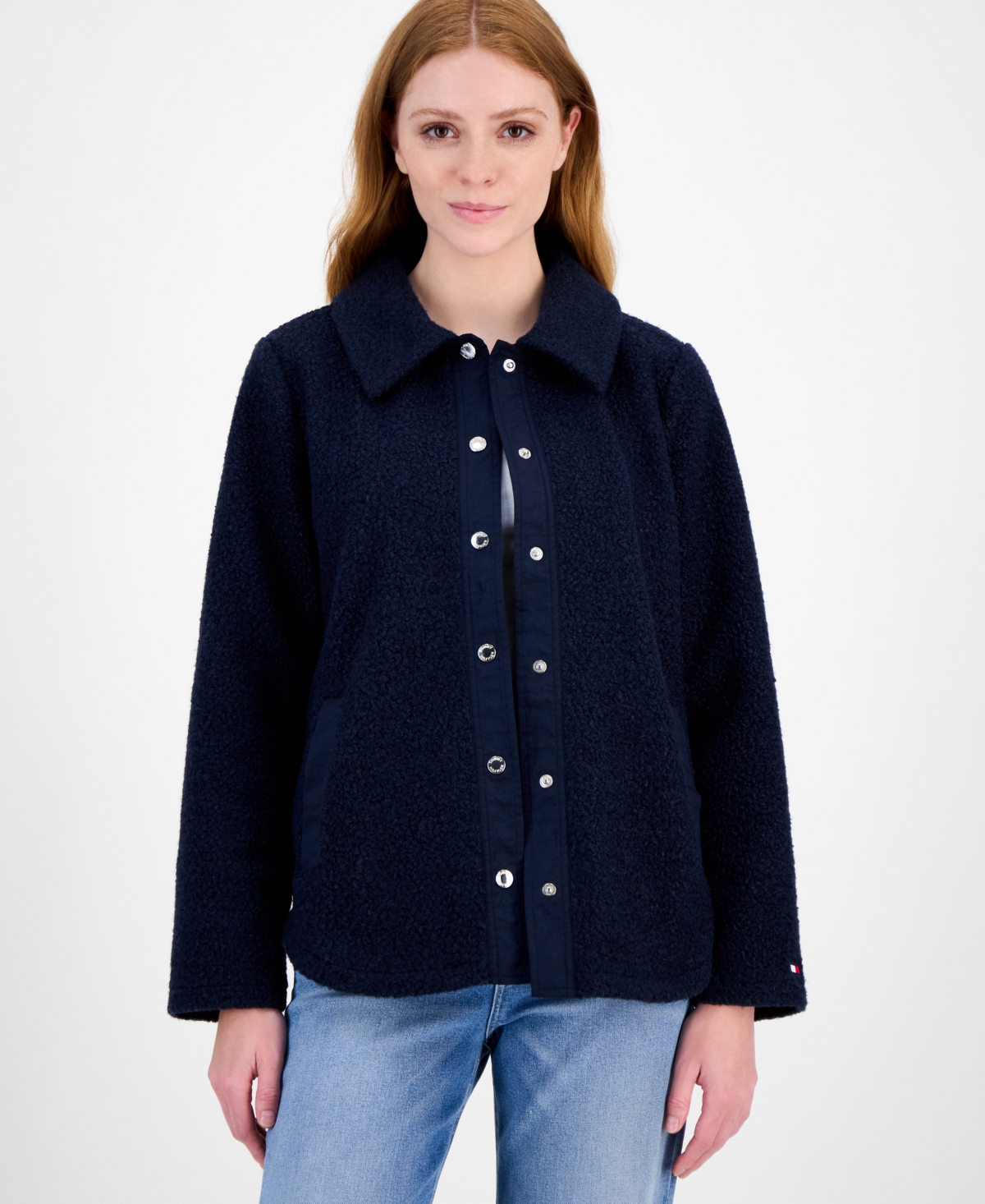 Tommy Hilfiger Women's Faux-sherpa Snap-front Jacket In Blue