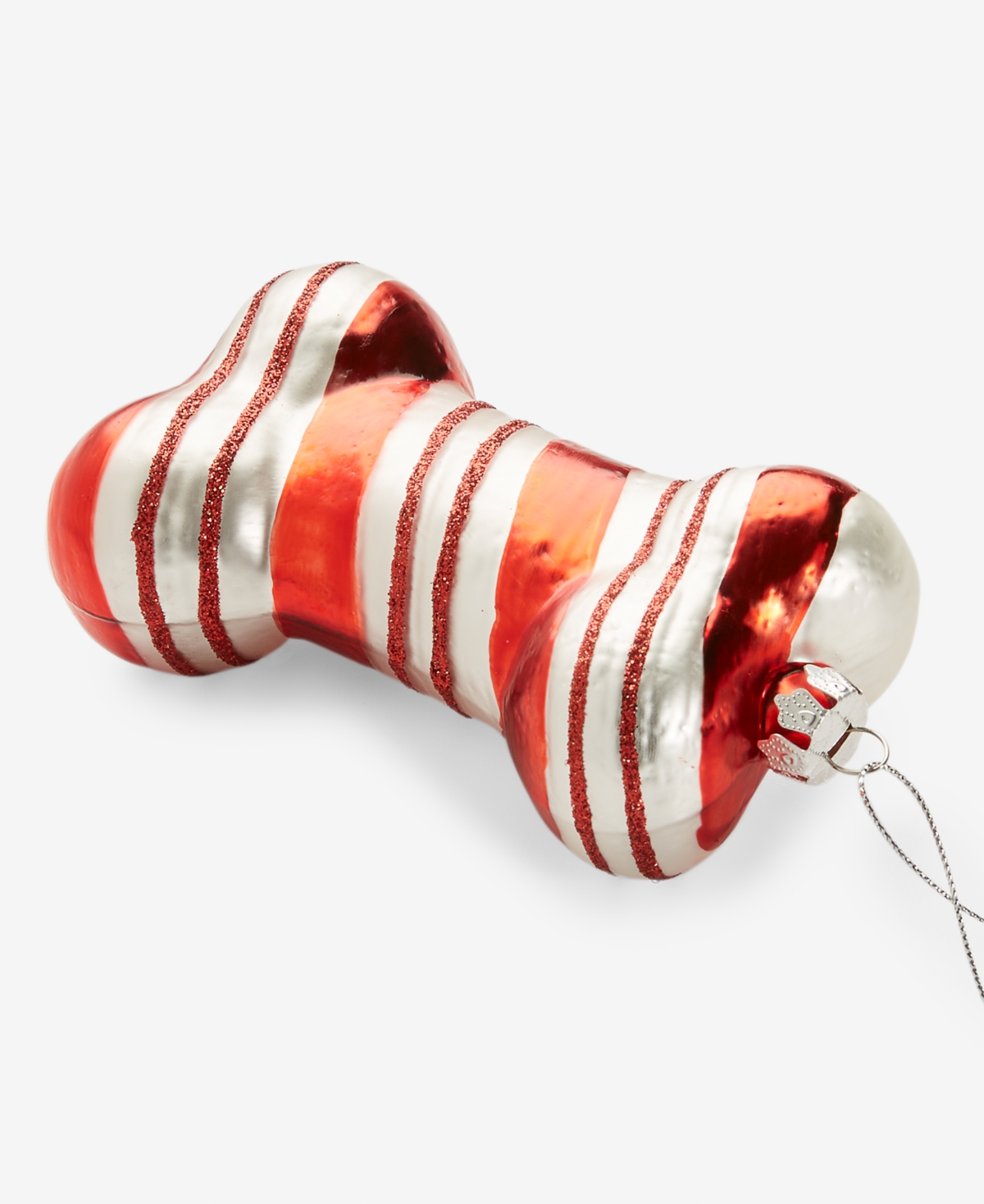 Holiday Lane Pets Red And Silver Stripe Bone Ornament, Macy's Exclusive In Transparent