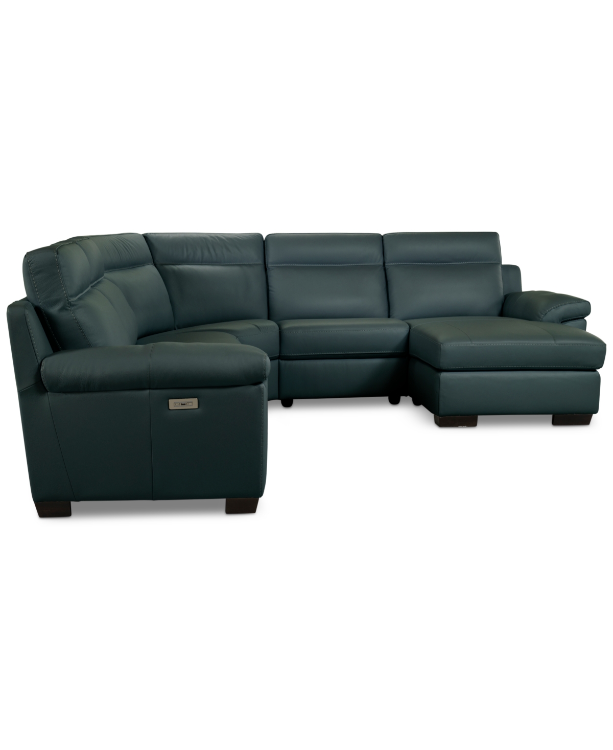 Macy's Julius Ii 5-pc. Leather Chaise Sectional With 2 Power Recliners,  Exclusive In Blue