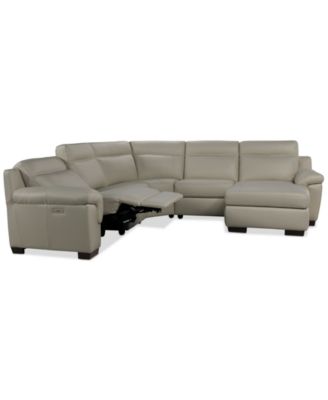 Julius II 5-Pc. Leather Chaise Sectional with 1 Power Recliner, Macy's Exclusive
