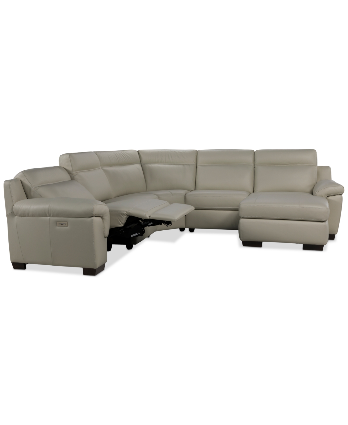 Macy's Julius Ii 5-pc. Leather Chaise Sectional With 1 Power Recliner,  Exclusive In White